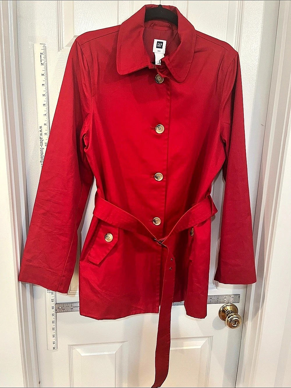 #VintageGap Red Belted Trench Coat Size Large Like New